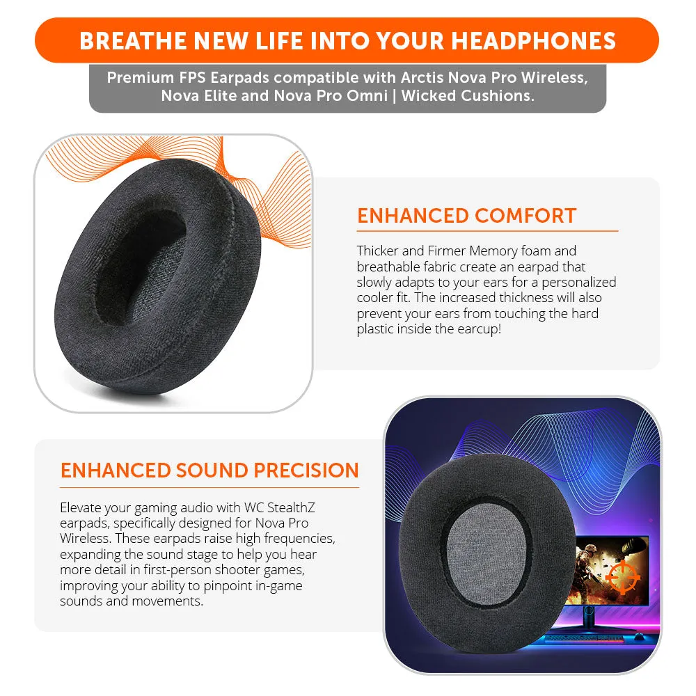 Wicked Cushions StealthZ Nova Pro Wireless ørepuder Black velour
