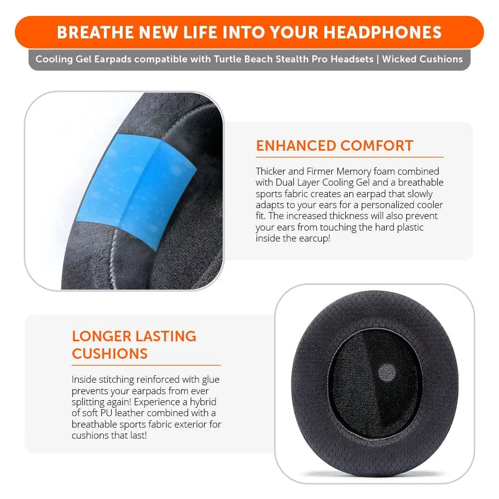 Wicked Cushions WC FreeZe Turtle Beach Stealth Pro ørepuder sort kølegel