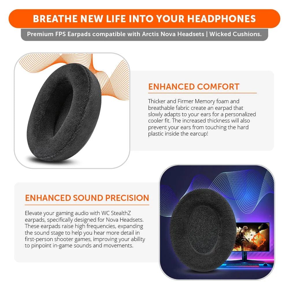 Wicked Cushions WC StealthZ Arctis Nova ørepuder sort velour