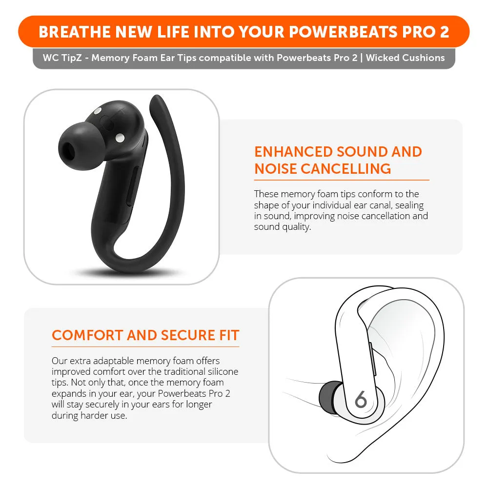 Wicked Cushions WC TipZ Powerbeats Pro 2 ørepropper sorte memoryskum