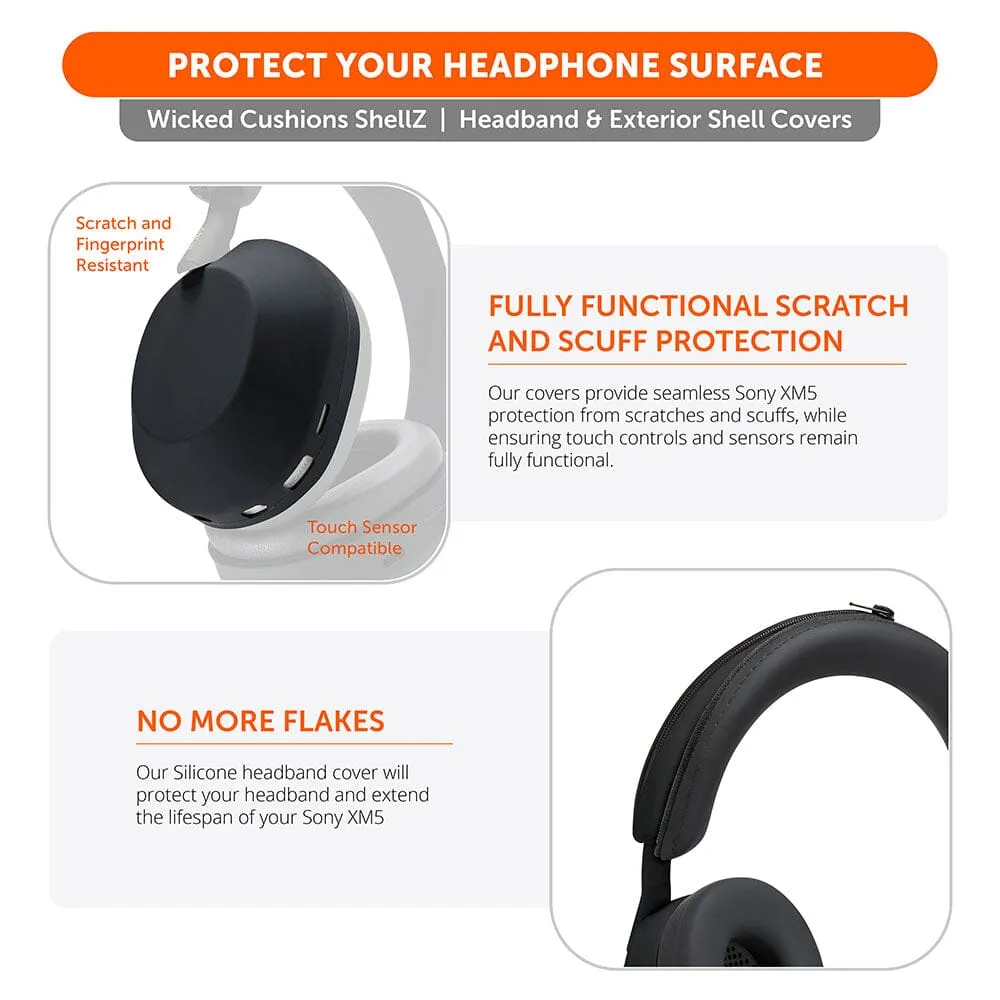 Wicked Cushions WC ShellZ XM5 cover til Sony WH-1000XM5, sort, silikone
