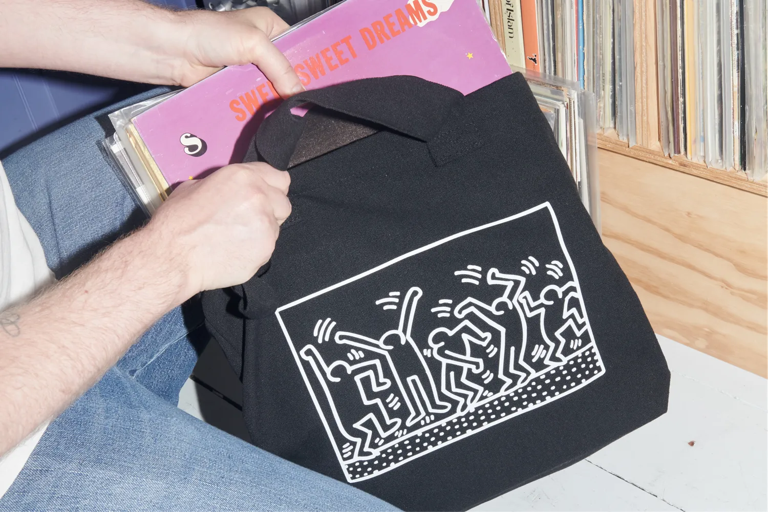 AM Keith Haring pladetote til 25 plader i bomuldscanvas