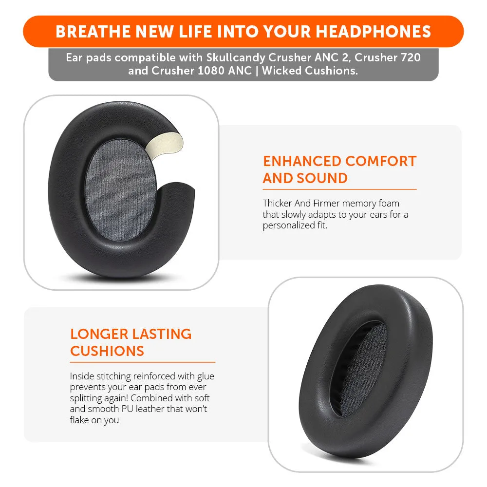 Wicked Cushions WC PadZ Skullcandy Crusher ANC 2 ørepuder sort memoryskum