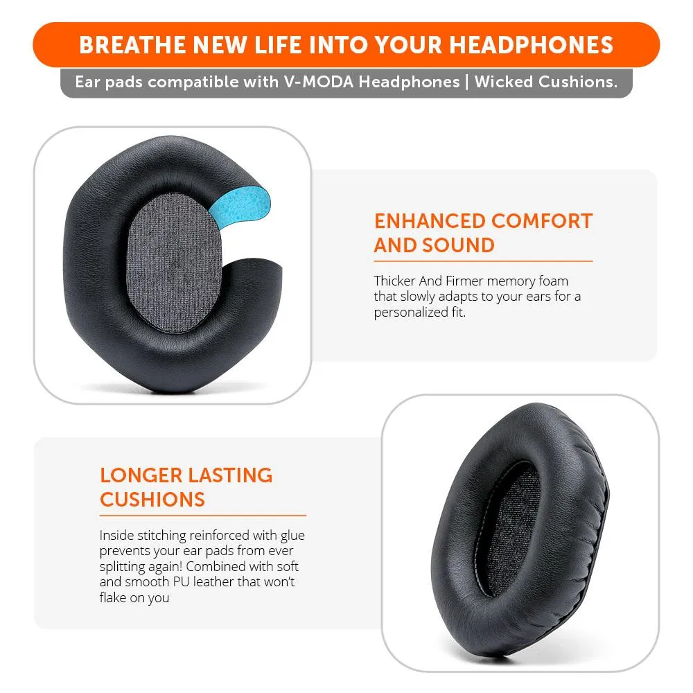 Wicked Cushions XL V-MODA ørepuder Black memoryskum