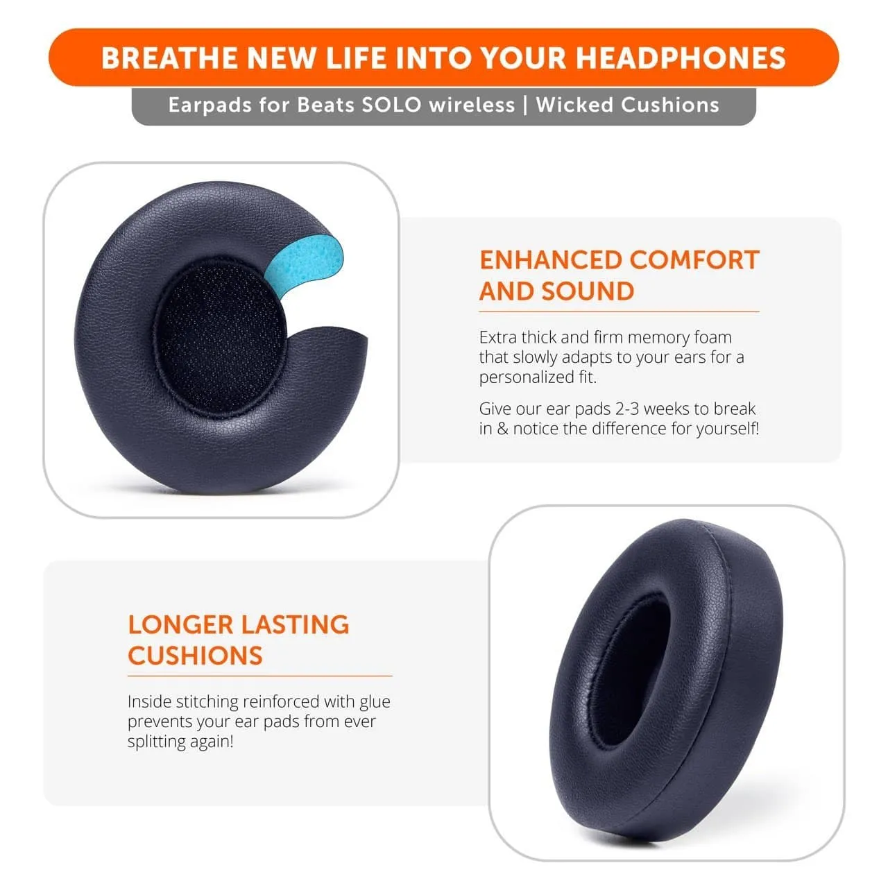 Wicked Cushions Beats Solo Earpads ørepuder sort memory foam