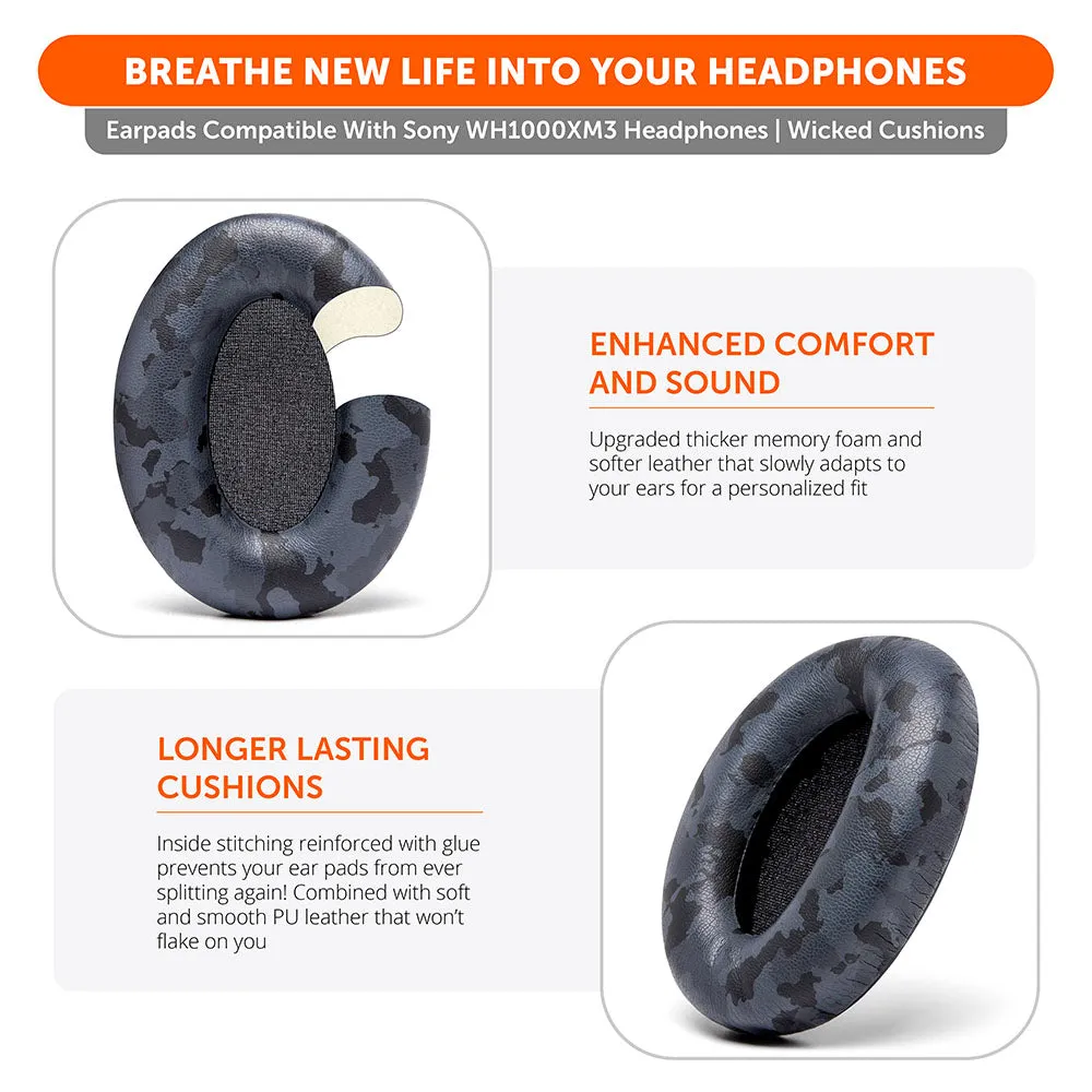 Wicked Cushions Sony WH1000XM3 ørepuder sort memory foam