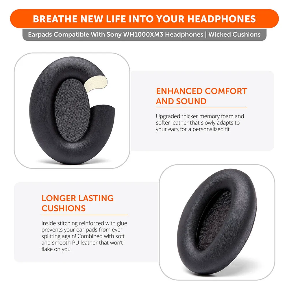 Wicked Cushions Sony WH1000XM3 ørepuder sort memory foam