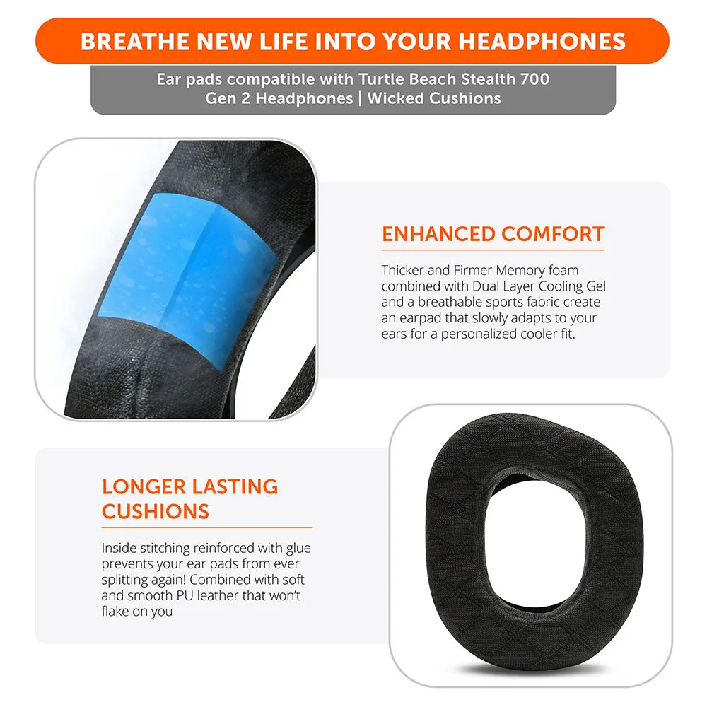 Wicked Cushions WC FreeZe V2 Turtle Beach Stealth 700 Gen 2 ørepuder sort