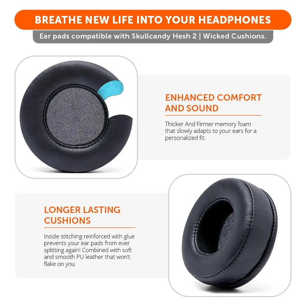 Wicked Cushions Skullcandy Hesh 2 ørepuder sorte memoryskum